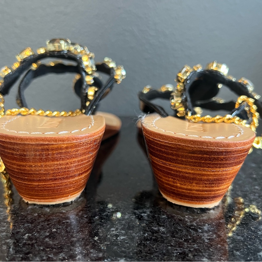 New Mystique Boutique Black and Gold Sandals with Crystal Embellishments - Picture 5 of 7